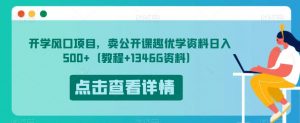 开学风口项目，卖公开课趣优学资料日入500+（教程+1346G资料）【揭秘】-瀚海资源库