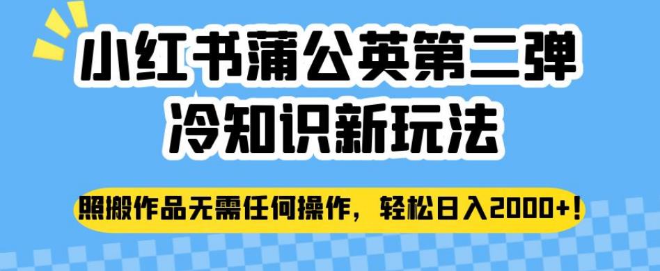 小红书蒲公英第二弹冷知识新玩法，照搬作品无需任何操作，轻松日入2000+【揭秘】-瀚海资源库