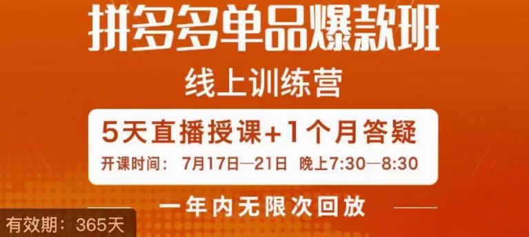 钟辰·拼多多单品爆款班，一个拼多多超级爆款养一个团队-瀚海资源库