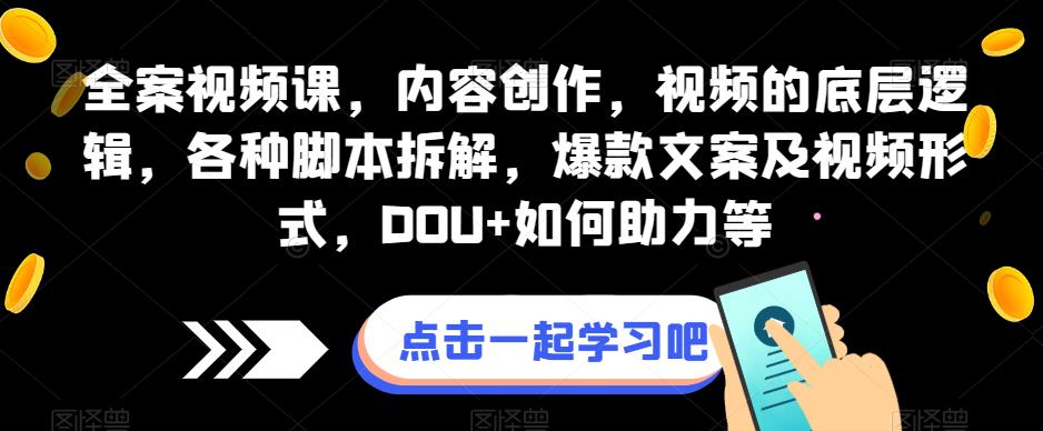 全案视频课，内容创作，视频的底层逻辑，各种脚本拆解，爆款文案及视频形式，DOU+如何助力等-瀚海资源库