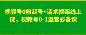 视频号0粉起号+话术框架线上课，视频号0-1运营必备课-瀚海资源库