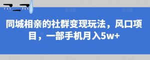 同城相亲的社群变现玩法，风口项目，一部手机月入5w+【揭秘】-瀚海资源库