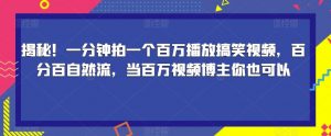 揭秘！一分钟拍一个百万播放搞笑视频，百分百自然流，当百万视频博主你也可以-瀚海资源库