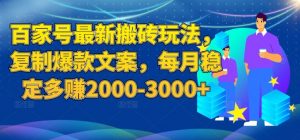 百家号最新搬砖玩法，复制爆款文案，每月稳定多赚2000-3000+【揭秘】-瀚海资源库