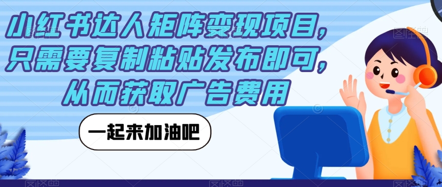 小红书达人矩阵变现项目，只需要复制粘贴发布即可，从而获取广告费用-瀚海资源库