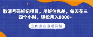 取消号码标记项目，用好信息差，每天花三四个小时，轻松月入8000+【揭秘】-瀚海资源库