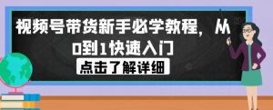 视频号带货新手必学教程，从0到1快速入门-瀚海资源库