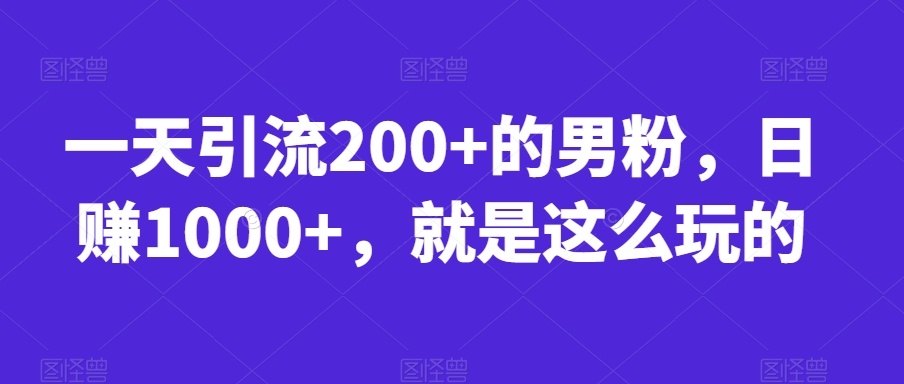 一天引流200+的男粉，日赚1000+，就是这么玩的【揭秘】-瀚海资源库