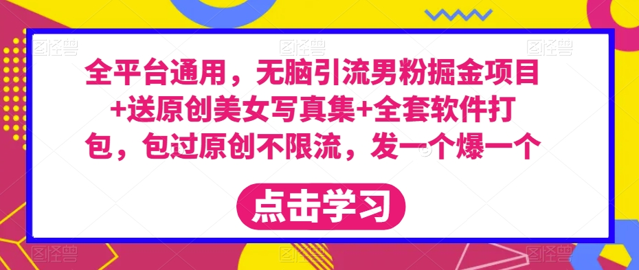 全平台通用，无脑引流男粉掘金项目+送原创美女写真集+全套软件打包，包过原创不限流，发一个爆一个【揭秘】-瀚海资源库