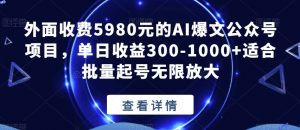 外面收费5980元的AI爆文公众号项目,单日收益300-1000+适合批量起号无限放大【揭秘】-瀚海资源库