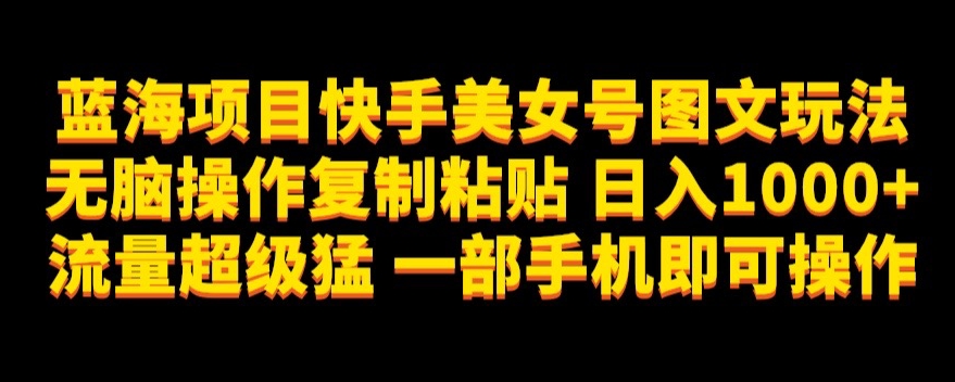 蓝海项目快手美女号图文玩法，无脑操作复制粘贴，日入1000+流量超级猛一部手机即可操作【揭秘】-瀚海资源库