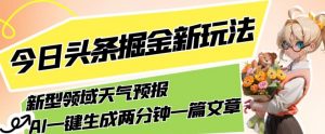今日头条掘金新玩法，关于新型领域天气预报，AI一键生成两分钟一篇文章，复制粘贴轻松月入5000+-瀚海资源库