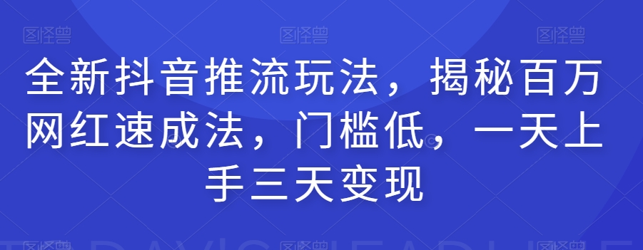 全新抖音推流玩法，揭秘百万网红速成法，门槛低，一天上手三天变现-瀚海资源库