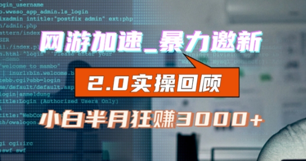 网游加速邀新，狂吃提成，适合小白，首月破千（v2.0版教程）【揭秘】-瀚海资源库