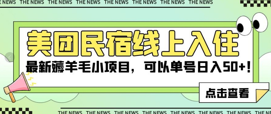 美团民宿线上入住，最新薅羊毛小项目，可以单号日入50+【揭秘】-瀚海资源库