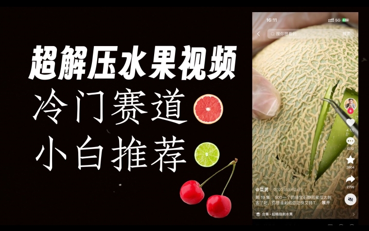 超冷门抖音赛道，水果解压视频0风险，非常容易爆火【揭秘】-瀚海资源库