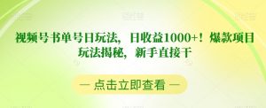视频号书单号日玩法,日收益1000+!爆款项目玩法揭秘,新手直接干【揭秘】-瀚海资源库