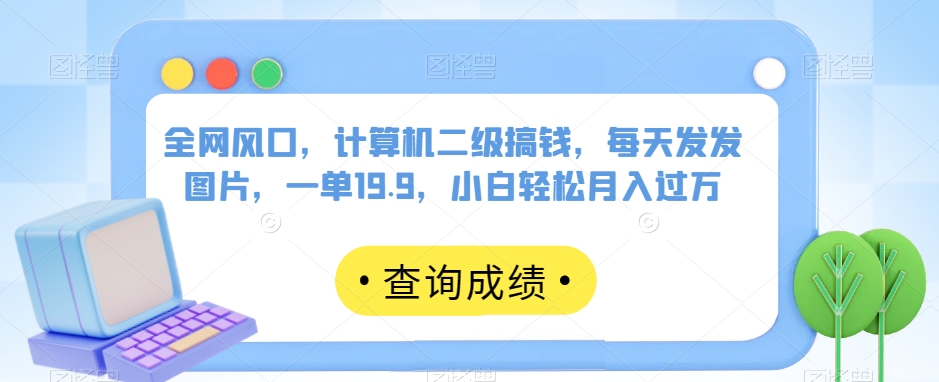 全网风口，计算机二级搞钱，每天发发图片，一单19.9，小白轻松月入过万【揭秘】-瀚海资源库