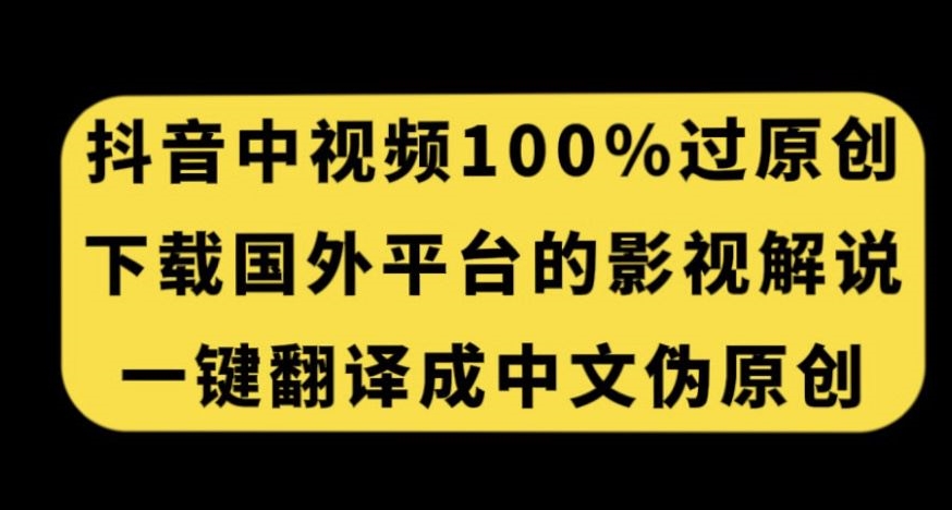抖音中视频百分百过原创，下载国外平台的电影解说，一键翻译成中文获取收益-瀚海资源库