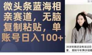 微头条蓝海相亲赛道,无脑复制粘贴,单账号日入100+-瀚海资源库