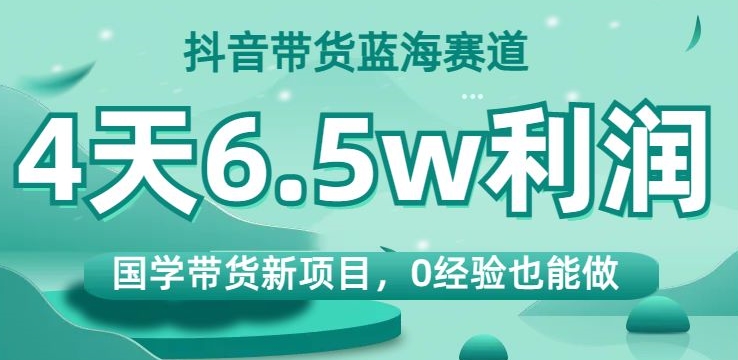抖音带货蓝海赛道，国学带货新项目，0经验也能做，4天6.5w利润【揭秘】-瀚海资源库