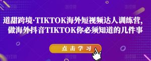 道甜跨境·TIKTOK海外短视频达人训练营，做海外抖音TIKTOK你必须知道的几件事-瀚海资源库