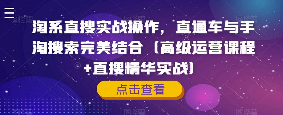淘系直搜实战操作，直通车与手淘搜索完美结合（高级运营课程+直搜精华实战）-瀚海资源库