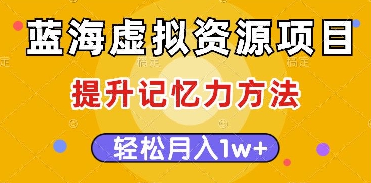 蓝海虚拟资源项目，提升记忆力方法，多种变现方式，轻松月入1w+【揭秘】-瀚海资源库