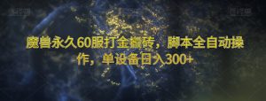 魔兽永久60服打金搬砖，脚本全自动操作，单设备日入300+【揭秘】-瀚海资源库