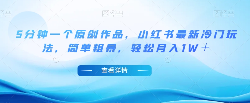 5分钟一个原创作品，小红书最新冷门玩法，简单粗暴，轻松月入1W＋【揭秘】-瀚海资源库