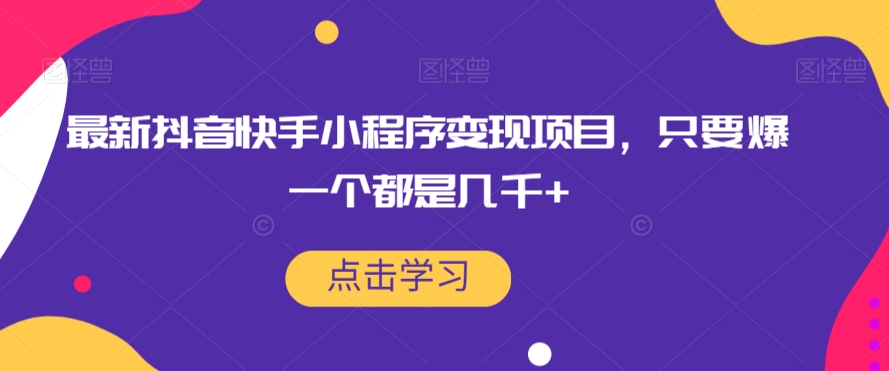 最新抖音快手小程序变现项目，只要爆一个都是几千+-瀚海资源库
