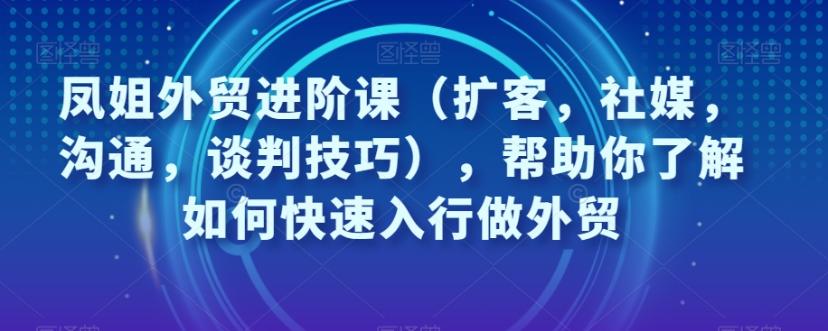 凤姐外贸进阶课（扩客，社媒，沟通，谈判技巧），帮助你了解如何快速入行做外贸-瀚海资源库