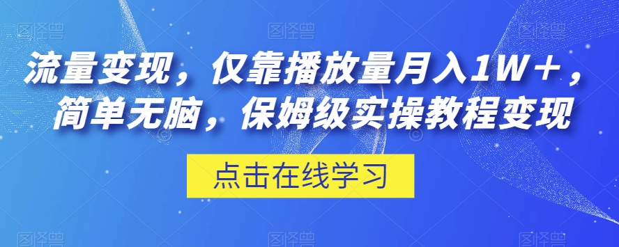 流量变现，仅靠播放量月入1W＋，简单无脑，保姆级实操教程【揭秘】-瀚海资源库