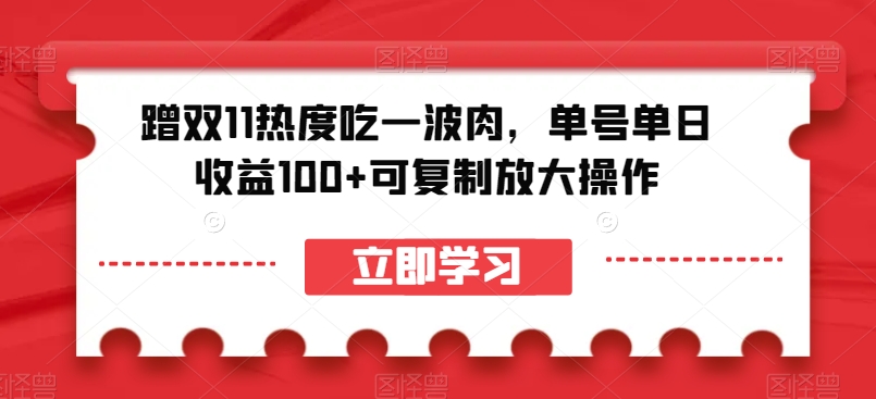 蹭双11热度吃一波肉，单号单日收益100+可复制放大操作【揭秘】-瀚海资源库