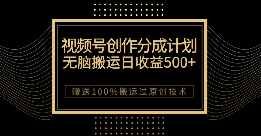 最新视频号创作分成计划，无脑搬运一天收益500+，100%搬运过原创技巧【揭秘】-瀚海资源库