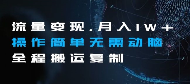 流量变现，月入1W+操作简单无需动脑全程搬运复制【揭秘】-瀚海资源库