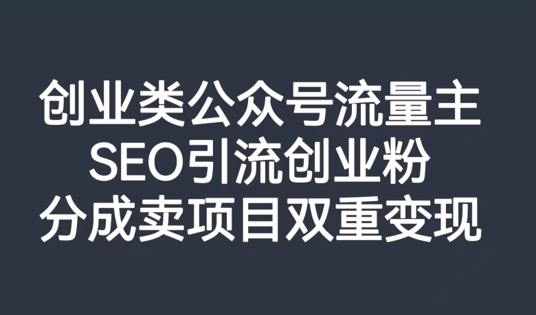创业类公众号流量主，SEO引流创业粉，分成卖项目双重变现【揭秘】-瀚海资源库