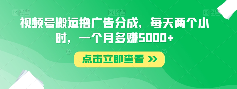 视频号搬运撸广告分成，每天两个小时，一个月多赚5000+-瀚海资源库