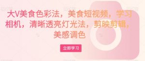 大V美食色彩法,美食短视频,学习相机,清晰透亮灯光法,剪映剪辑,美感调色-瀚海资源库