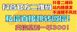 价值3000的技术！抖音二维码直跳微信！站内无限发不违规！-瀚海资源库