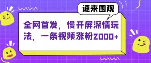 全网首发，慢开屏深情玩法，一条视频涨粉2000+【揭秘】-瀚海资源库