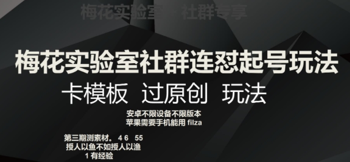 梅花实验室社群连怼起号玩法，卡模板过原创玩法【揭秘】-瀚海资源库