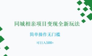 同城相亲项目变现全新玩法，简单操作无门槛，可日入500+【揭秘】-瀚海资源库