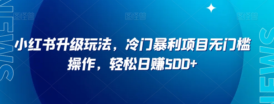 小红书升级玩法，冷门暴利项目无门槛操作，轻松日赚500+【揭秘】-瀚海资源库
