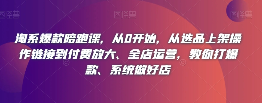 淘系爆款陪跑课，从0开始，从选品上架操作链接到付费放大、全店运营，教你打爆款、系统做好店-瀚海资源库