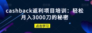 cashback返利项目培训:轻松月入3000刀的秘密-瀚海资源库