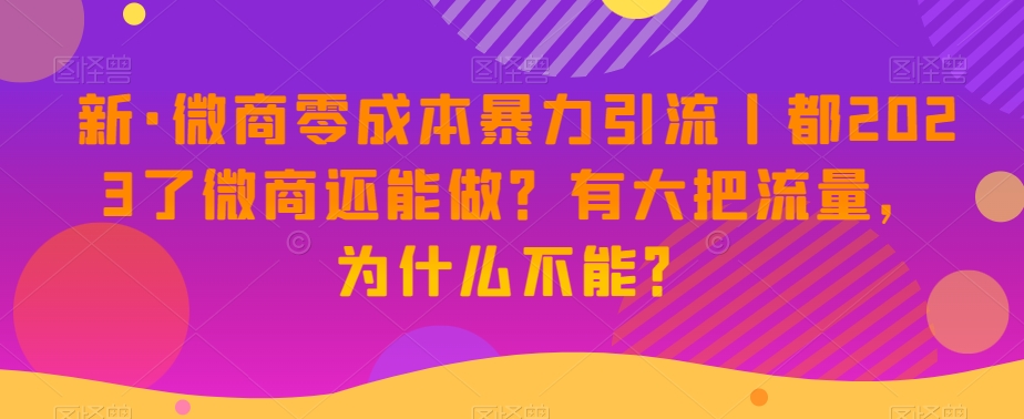 新·微商零成本暴力引流丨都2023了微商还能做？有大把流量，为什么不能？-瀚海资源库