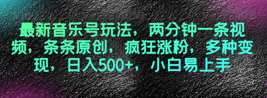 最新音乐号玩法，两分钟一条视频，条条原创，疯狂涨粉，多种变现，日入500+，小白易上手【揭秘】-瀚海资源库