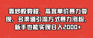 靠炒股教程，高客单价暴力变现，多渠道引流方式暴力涨粉，新手也能实现日入2000+【揭秘】-瀚海资源库