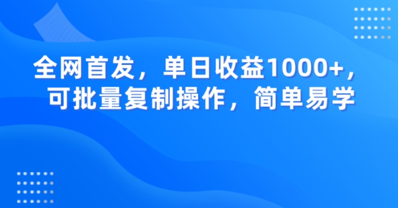 全网首发，单日收益1000+，可批量复制操作，简单易学【揭秘】-瀚海资源库
